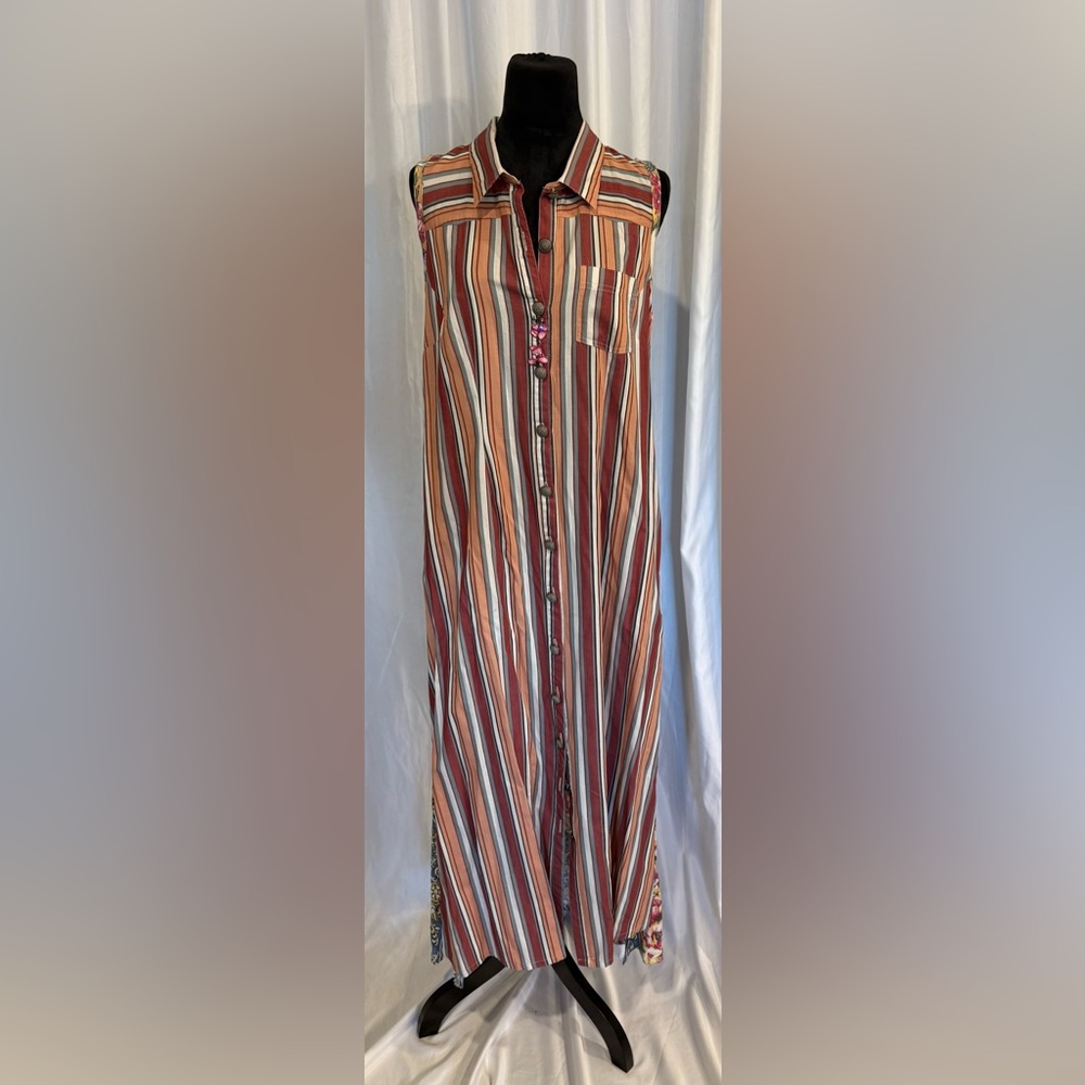 Aratta Silent Journey Striped Multicolor Button-Front Sleeveless Dress